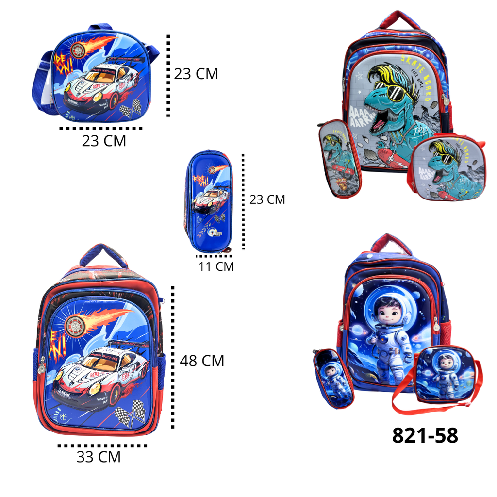 TRIO CARTUCHERA MORRAL Y LONCHERA NIÑO 821-58