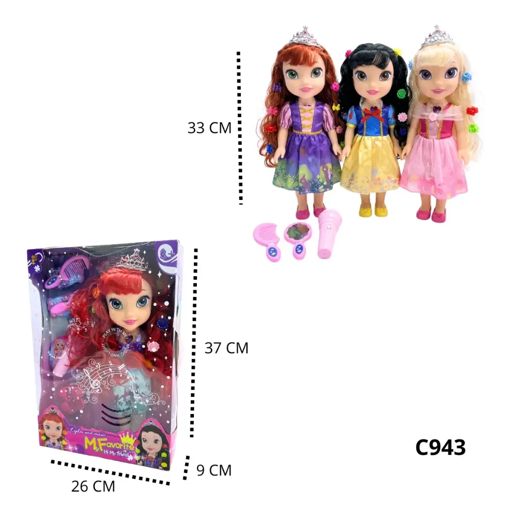 MUÑECA PRINCESA CON ACCESORIOS LUZ Y M C943