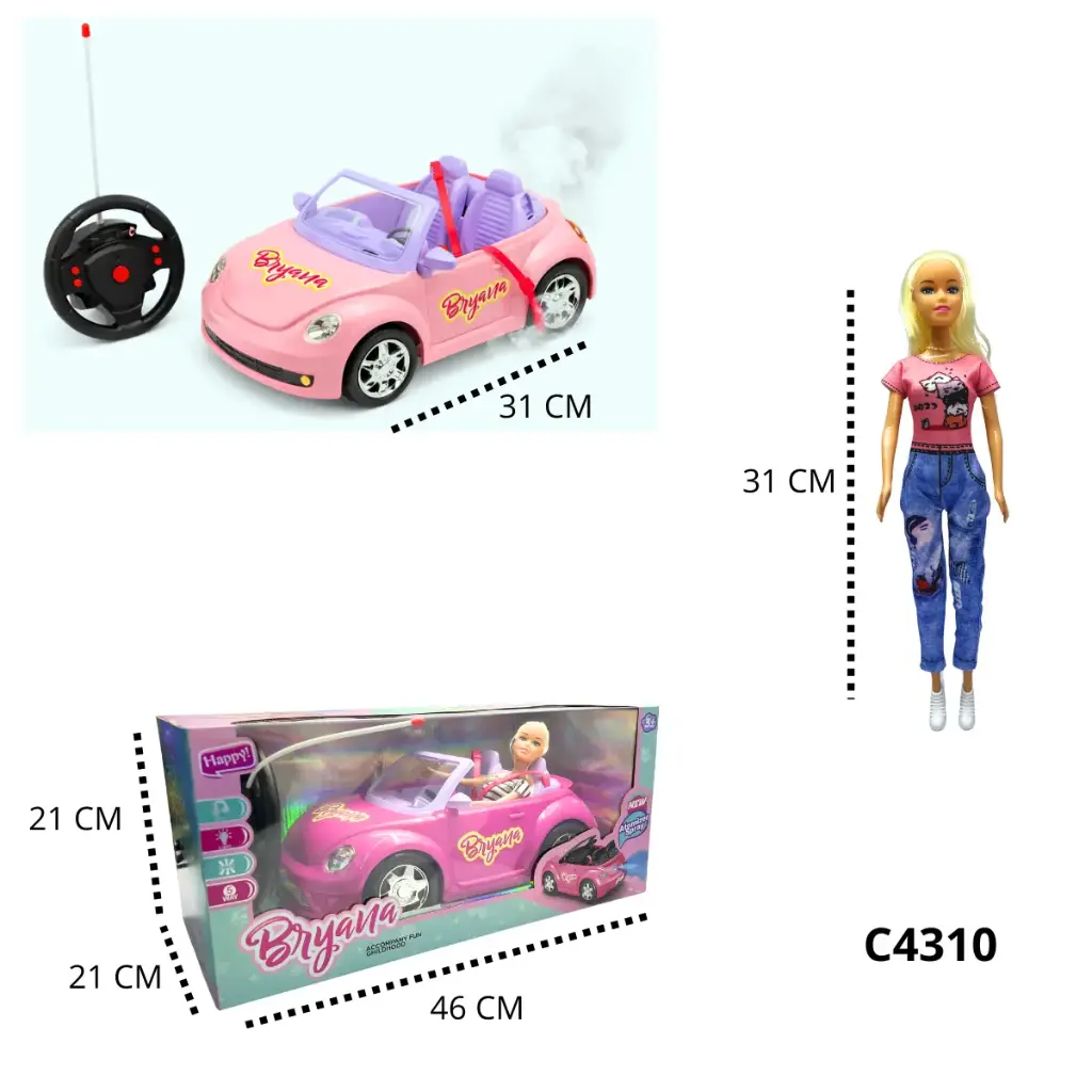 MUÑECA CON CARRO HUMO RECARGABLE C4310