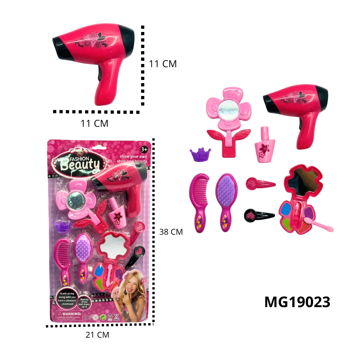 SET DE BELLEZA PARA NIÑAS CON SECADOR EN BLISTER MG19023