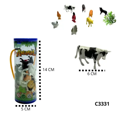 C3331 ANIMALES POR 12 DOMÉSTICOS Y SALVAJES EN TUBO PVC C3331