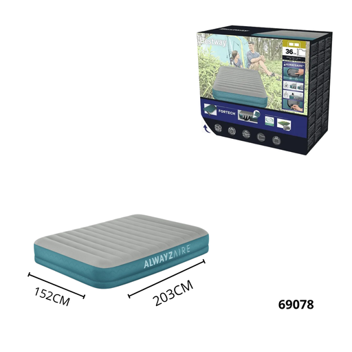 69078 bestway 80 x 60 x 14/2.03 m x 1.52 m x 36 cm alwayzaire fortech air mattress queen rechargeable dual pump 69078
