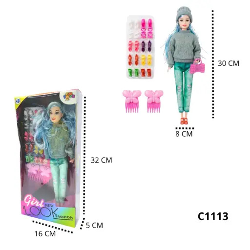 C1113 MUÑECA ACCESORIOS CON GORRO NUEVA C1113